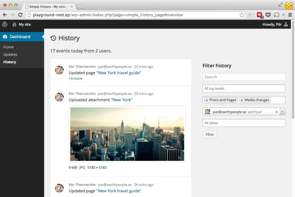 Track WordPress changes and edits with Simple History